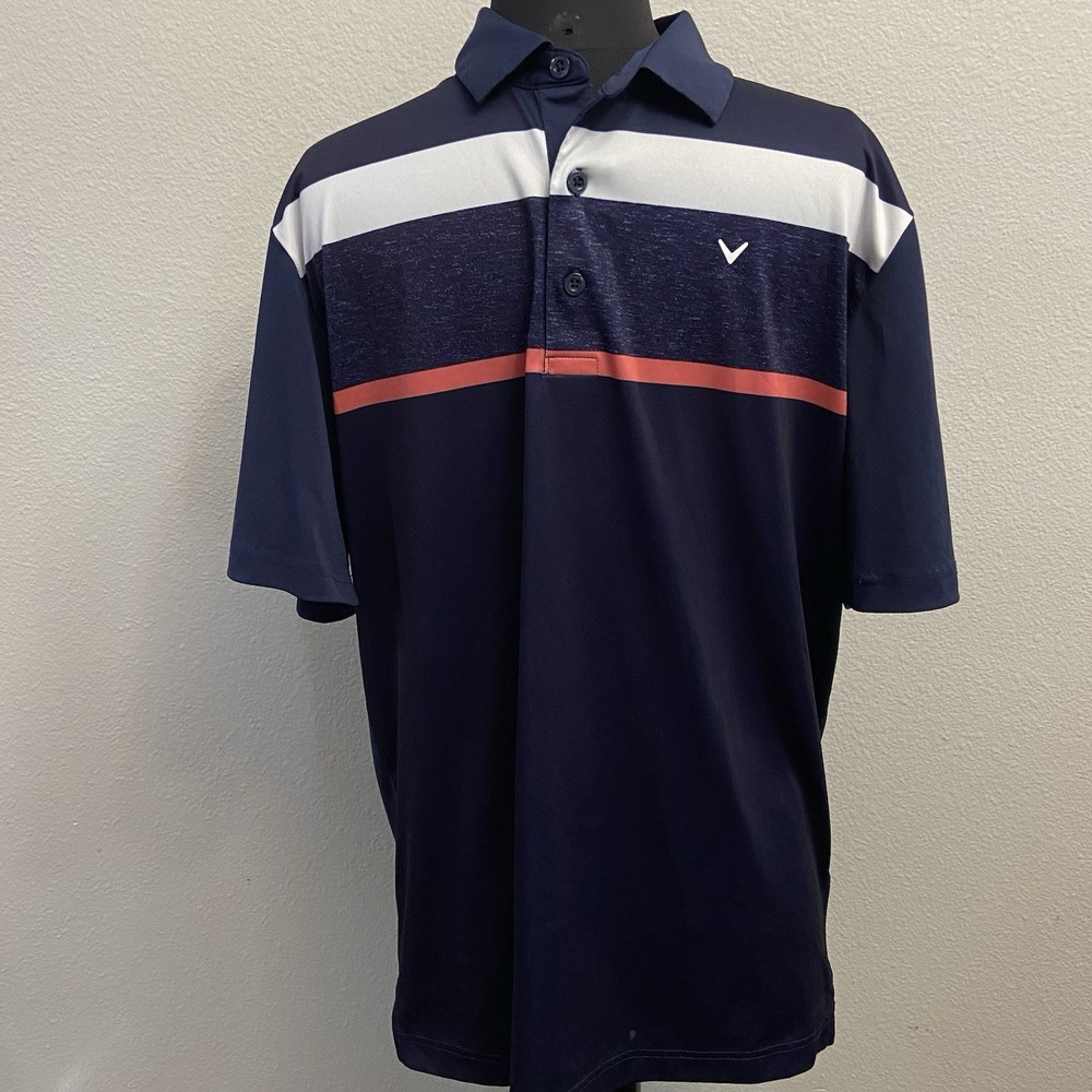 Callaway Opti Dri Polo Shirt‎ Mens Med Navy Striped Performance Golf Polo - Picture 2 of 7